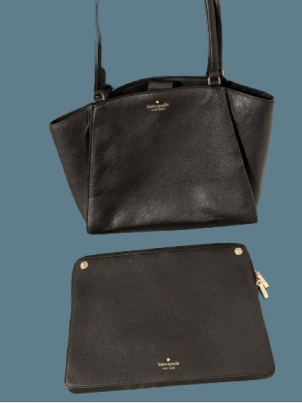 kate spade Black Leather Brim Laptop Tote with Removable Laptop Sleeve